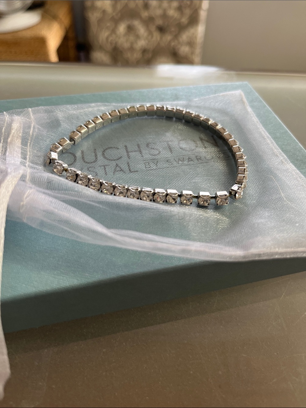 Touchstone Crystal Silver Clear Crystal Line Bracelet